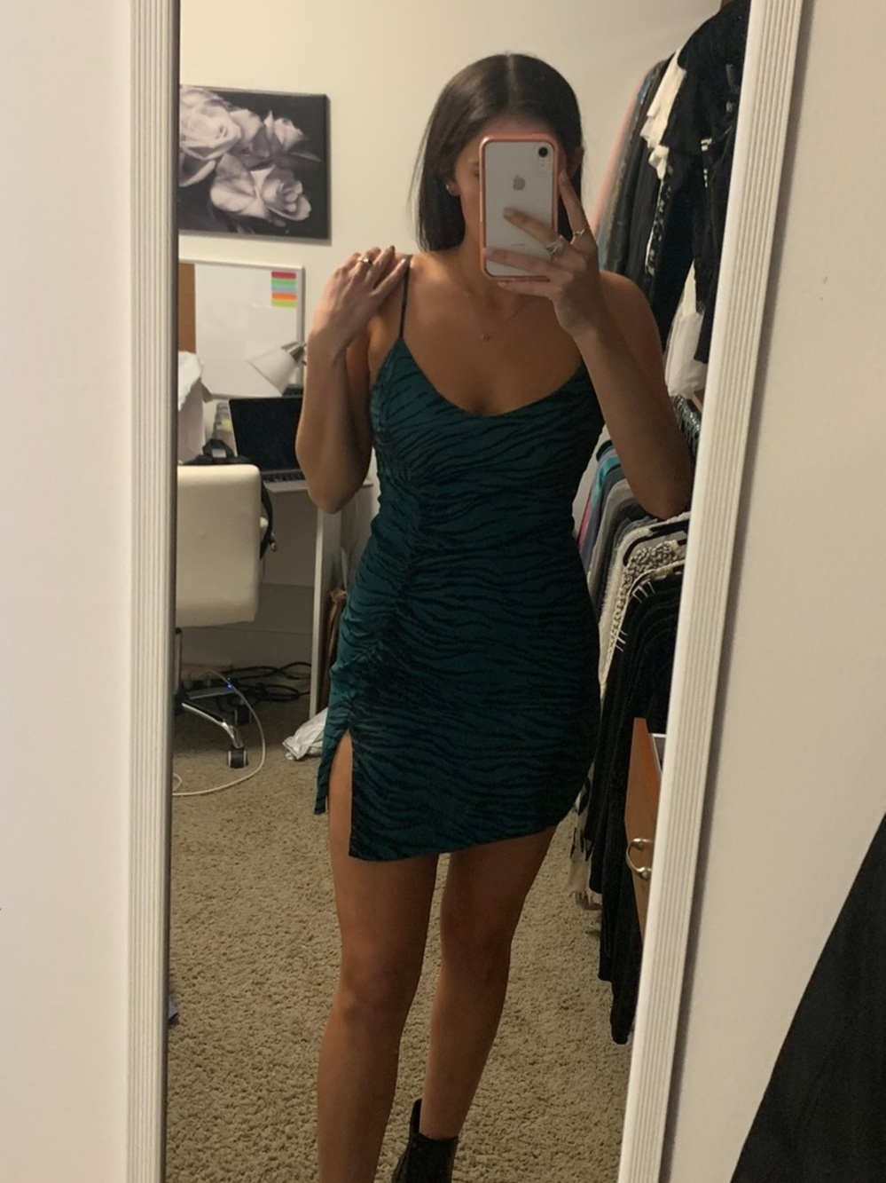 Capulet Teal Zebra-Print Slip Mini Dress